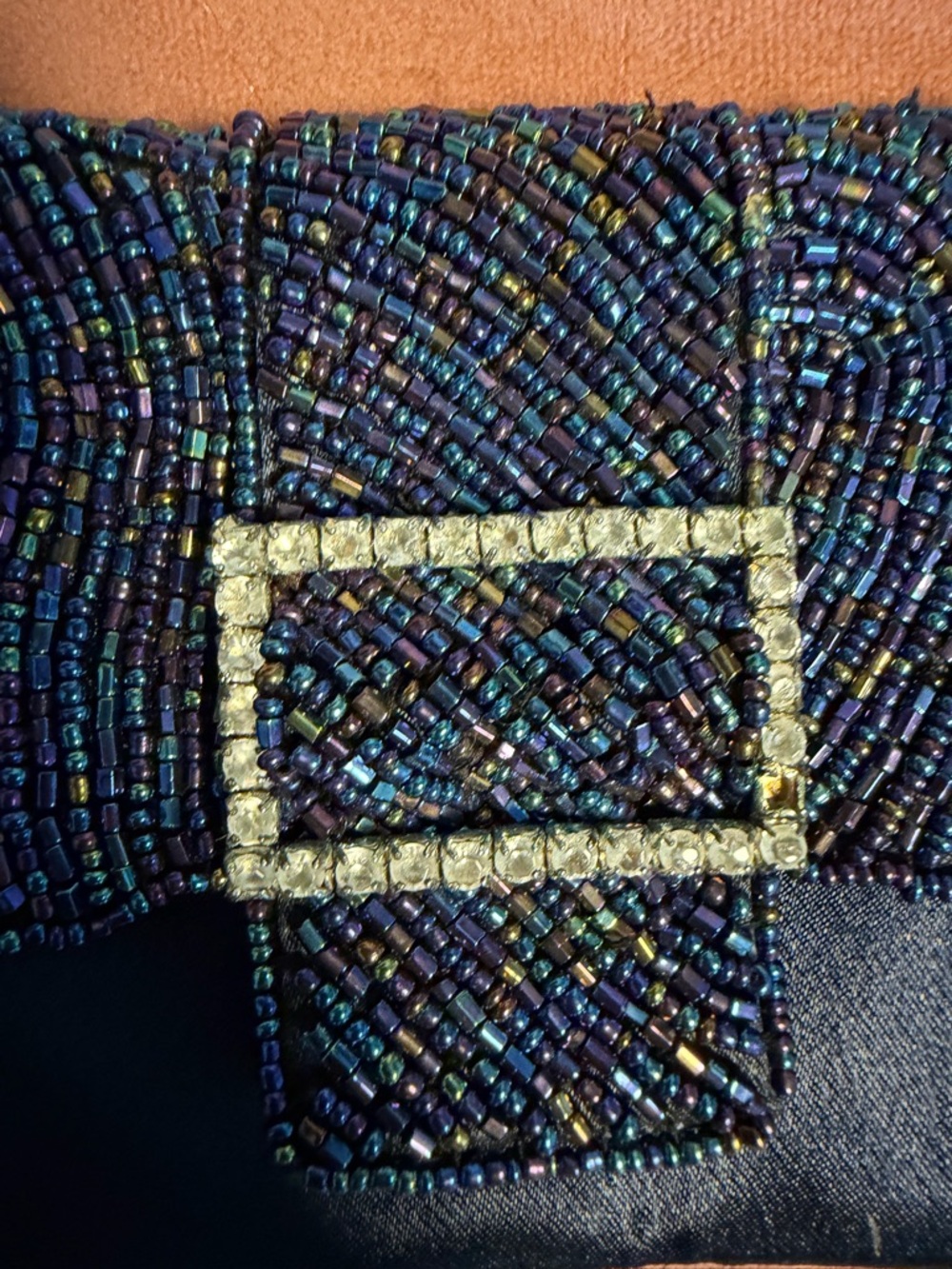 Vintage Beaded Evening Clutch with Rhinestone Buckle - Picture 2 of 4